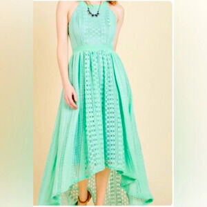 ModCloth Harmonious Ceremony Green Lace High Low Dress W/Pockets Size XS